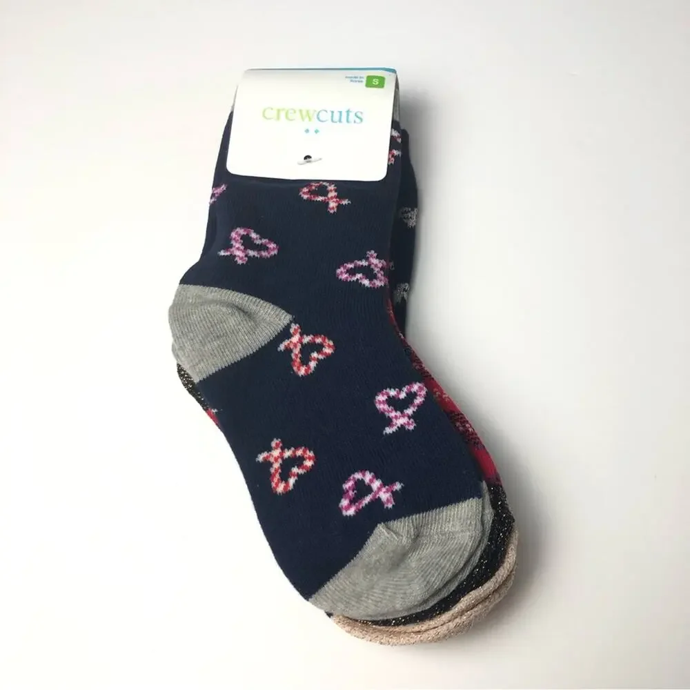 Crewcuts Girl's Holiday Print  Candy Cane Hearts Socks Three Pairs  Sz M NWT